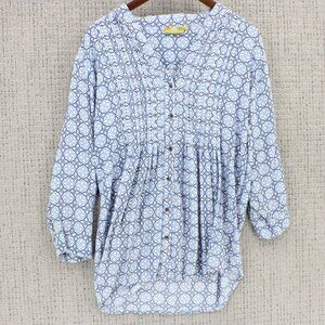 Rock Flower Paper Tunic Top Women Large Multicolor Geometric Pattern Long Sleeve